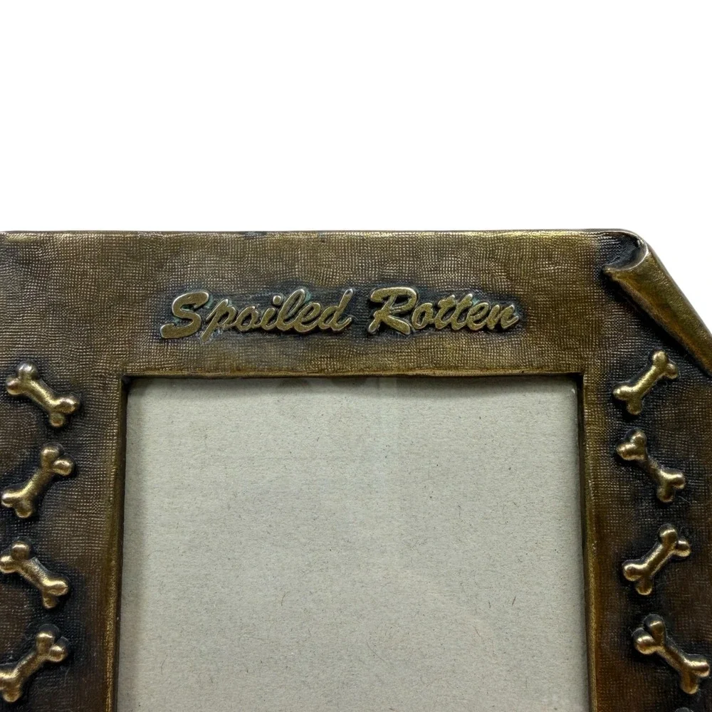 Vtg Spoiled Rotten Dog Photo Frame Brass Bone Accents Pet Memorial Gift Puppy